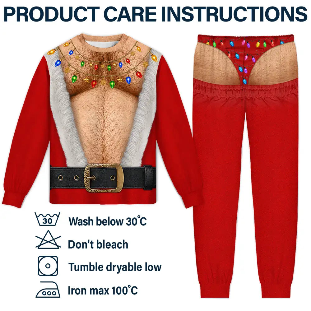 Christmas,Humorous,Gifts For Him,Gift For Men,Gift For Yourself,Icon - Christmas Funny Hairy Chest Santa Elf - Personalized Unisex Pajamas Set