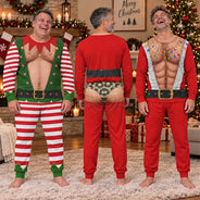 Christmas,Humorous,Gifts For Him,Gift For Men,Gift For Yourself,Icon - Christmas Funny Hairy Chest Santa Elf - Personalized Unisex Pajamas Set