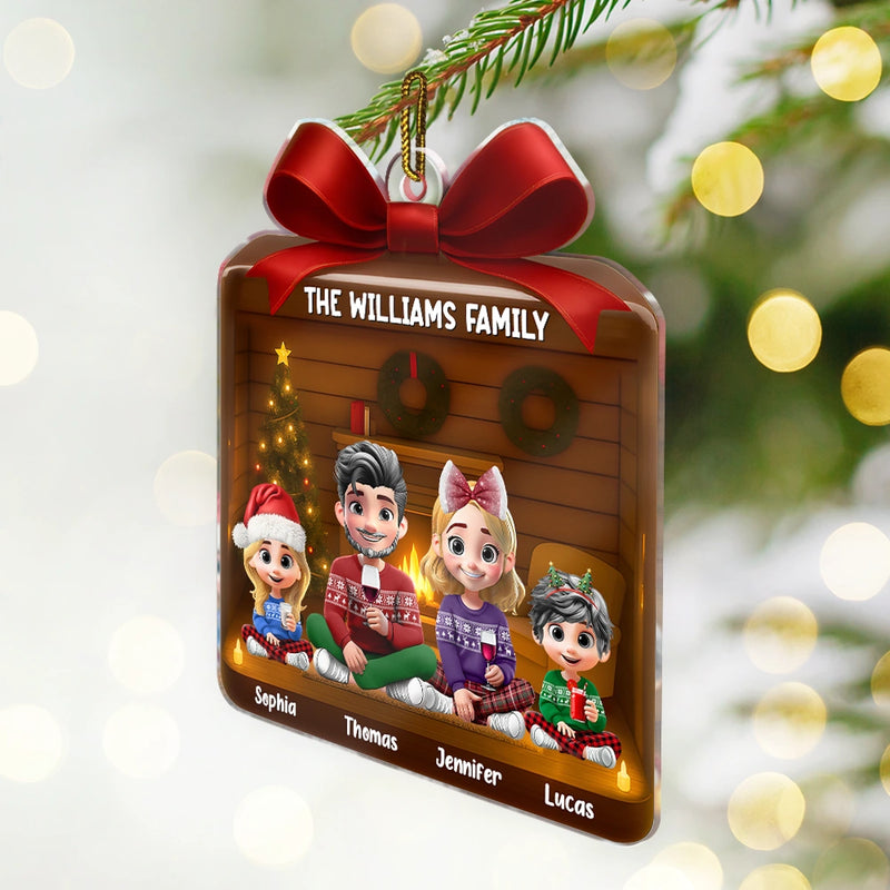 Family,Gift For Women,Gift For Men,Gift For Kids,Christmas,Top Market,Happy - Christmas Gift 3D Effect Family - Personalized Custom Shaped Acrylic Ornament