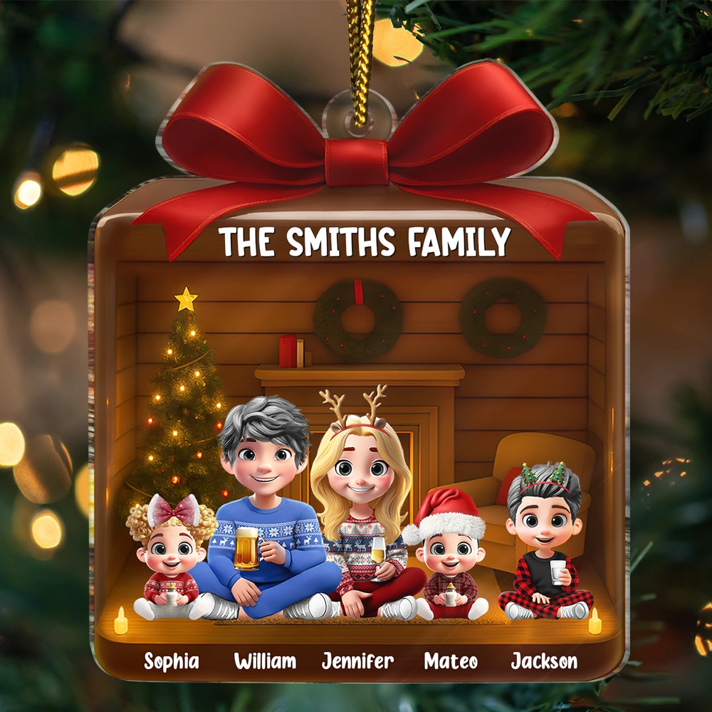 Family,Gift For Women,Gift For Men,Gift For Kids,Christmas,Top Market,Happy - Christmas Gift 3D Effect Family - Personalized Custom Shaped Acrylic Ornament