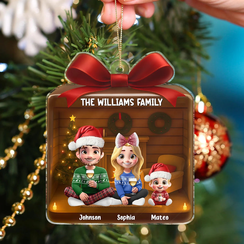 Family,Gift For Women,Gift For Men,Gift For Kids,Christmas,Top Market,Happy - Christmas Gift 3D Effect Family - Personalized Custom Shaped Acrylic Ornament