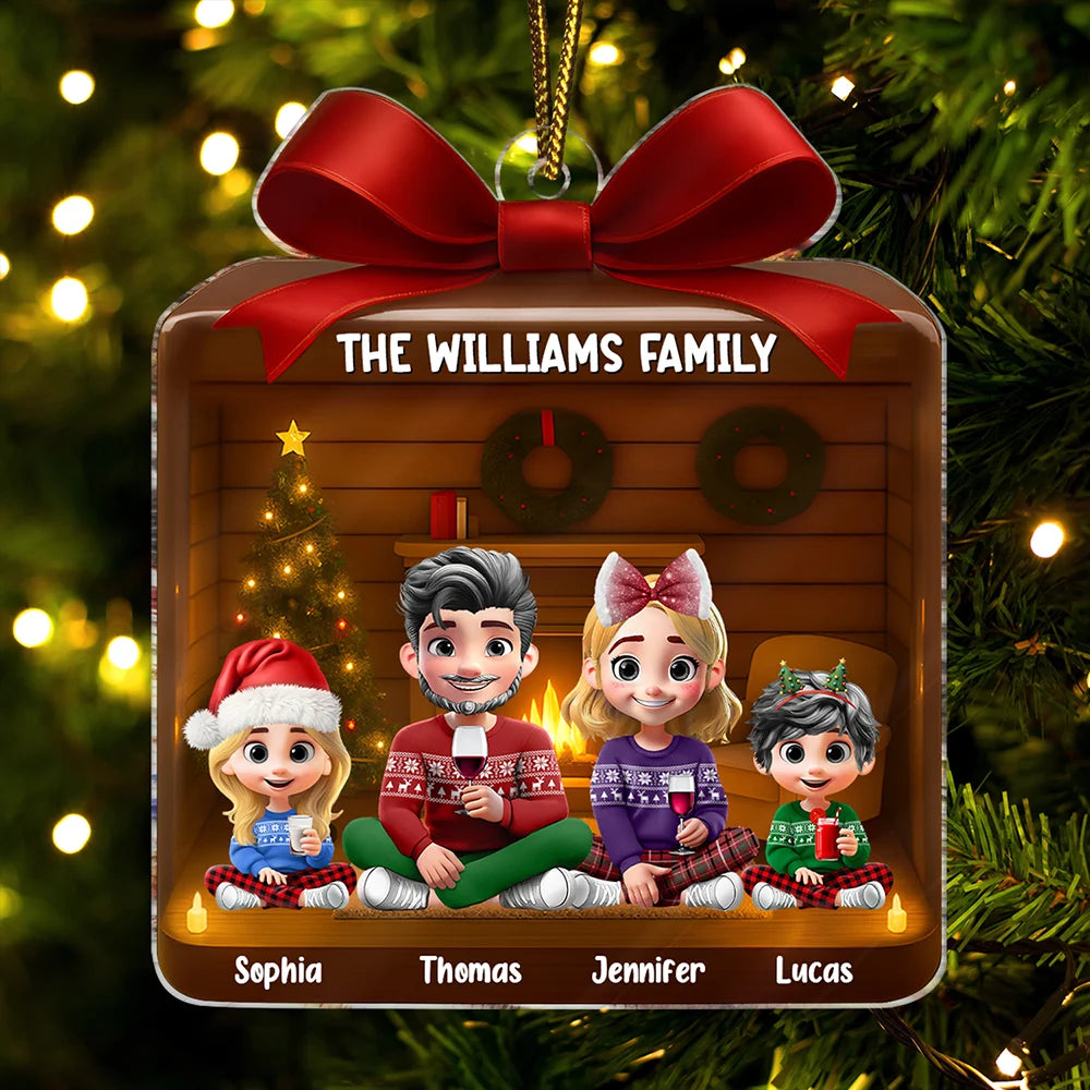 Family,Gift For Women,Gift For Men,Gift For Kids,Christmas,Top Market,Happy - Christmas Gift 3D Effect Family - Personalized Custom Shaped Acrylic Ornament