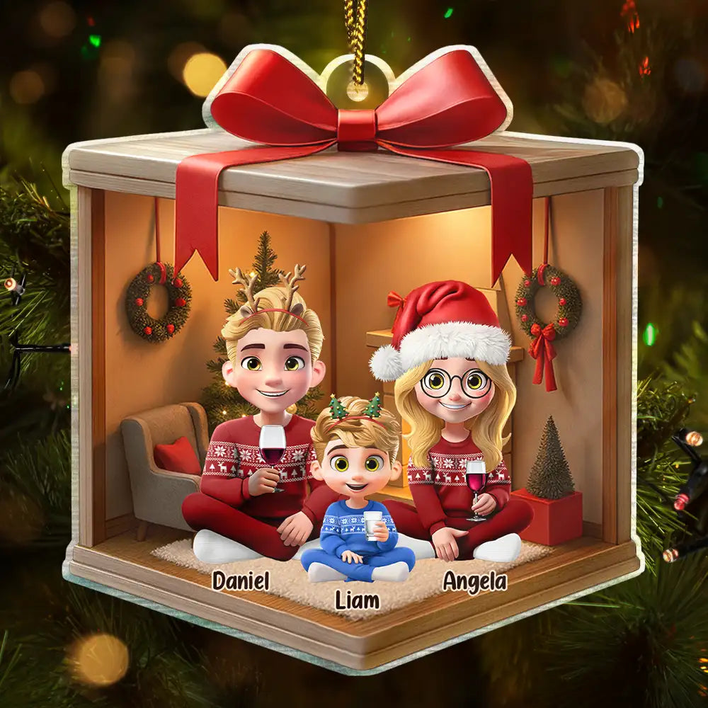 Christmas Gift Box 3D Effect Family - Personalized Custom Shaped Acrylic Ornament