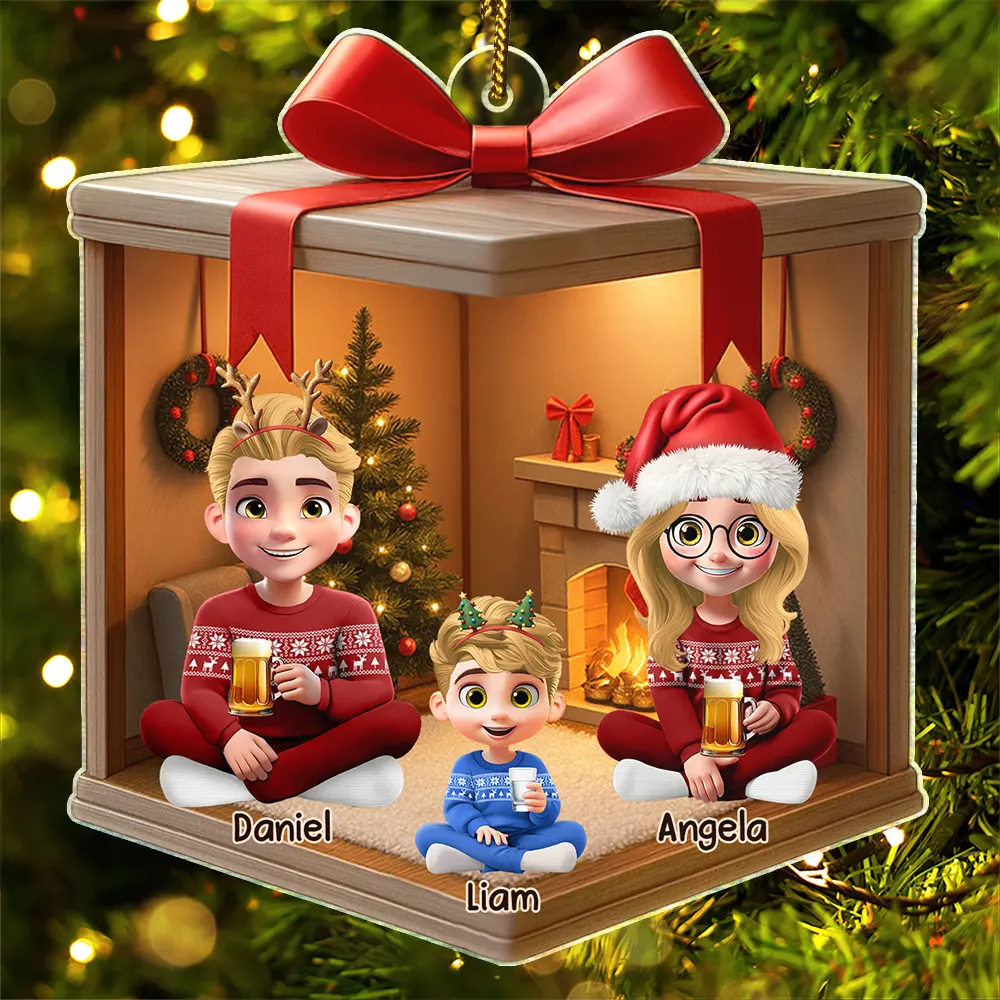 Christmas Gift Box 3D Effect Family - Personalized Custom Shaped Acrylic Ornament