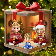 Family,Gift For Women,Gift For Men,Christmas,Happy,Dog Lovers,Dog Mom,Dog Dad,Dog Couple,Cat Lovers,Cat Mom,Cat Dad,Cat Couple,Pet Lovers,Pet Mom,Pet Dad,Pet Couple - Christmas Gift Box 3D Effect Family - Personalized Custom Shaped Acrylic Ornament