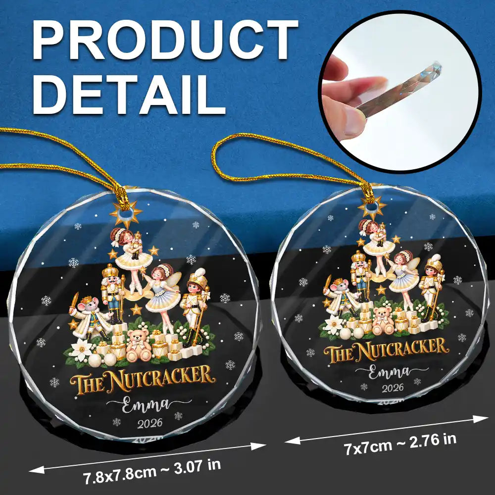 Christmas,Custom Text,Gift For Children,Gift For Daughter,Gifts For Her,Sentimental - Christmas Gift For Ballerina Girls - Personalized Name & Year Nutcracker Character Christmas Tree Circle Glass Ornament
