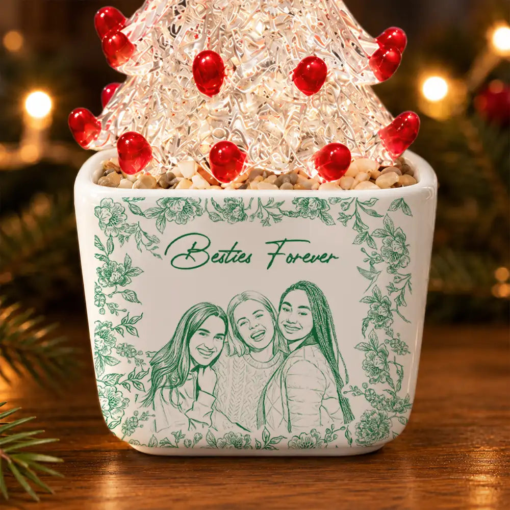 Afro Besties, Art Design, Christmas, Custom Photo, Gift For Bestie, Photo - Pencil Sketch - Remove BG, Sentimental - Christmas Gift For Best Friend - Personalized Custom Photo Pencil Sketch A True Friendship Is A Journey Without An End Stained Glass Christmas Tree
