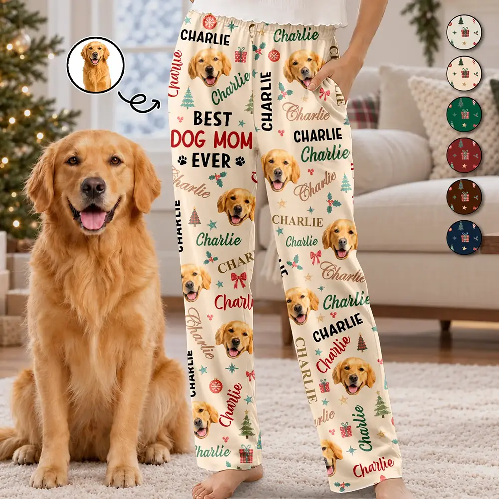 Christmas,Custom Photo,Cut-Face Photo,Gift For Couples,Pet Couple,Pet Lovers,Playful - Christmas Gift For Couples With Pets - Personalized Custom Photo Best Dog Dad Mom Ever Pajama Pants