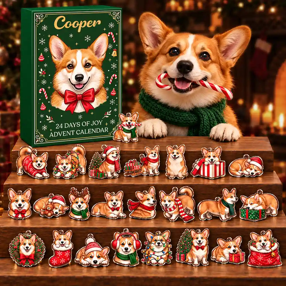 Art Design,Christmas,Custom Photo,Dog Lovers,Indoor Decor,Pet Lovers,Photo - Custom Dog Pose Christmas Advent Calendar,Playful - Christmas Gift For Dog Lovers, Dog Owner - Personalized Custom Photo 3D Realistic Dog Ornament Advent Calendar