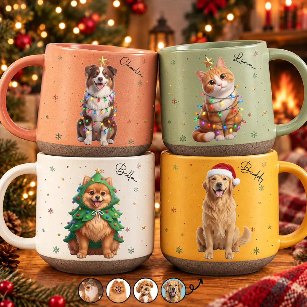 Art Design,Christmas,Custom Photo,Happy,Pet Lovers,Photo - Christmas Accessories 3D Cartoon Pet,Top Market - Christmas Gift For Fur Mom - Personalized Custom Photo Pet Name Pottery Mug