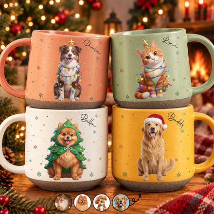 Christmas Gift For Fur Mom - Personalized Custom Photo Pet Name Pottery Mug