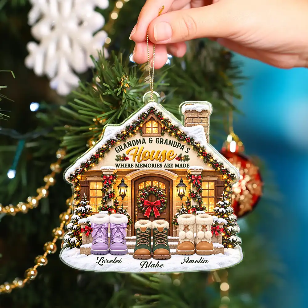 Christmas, Family, Grandparents, Happy, Icon, Top Market - Christmas Gift For Grandparents - Personalized Names Grandkids Welcome Acrylic Ornament