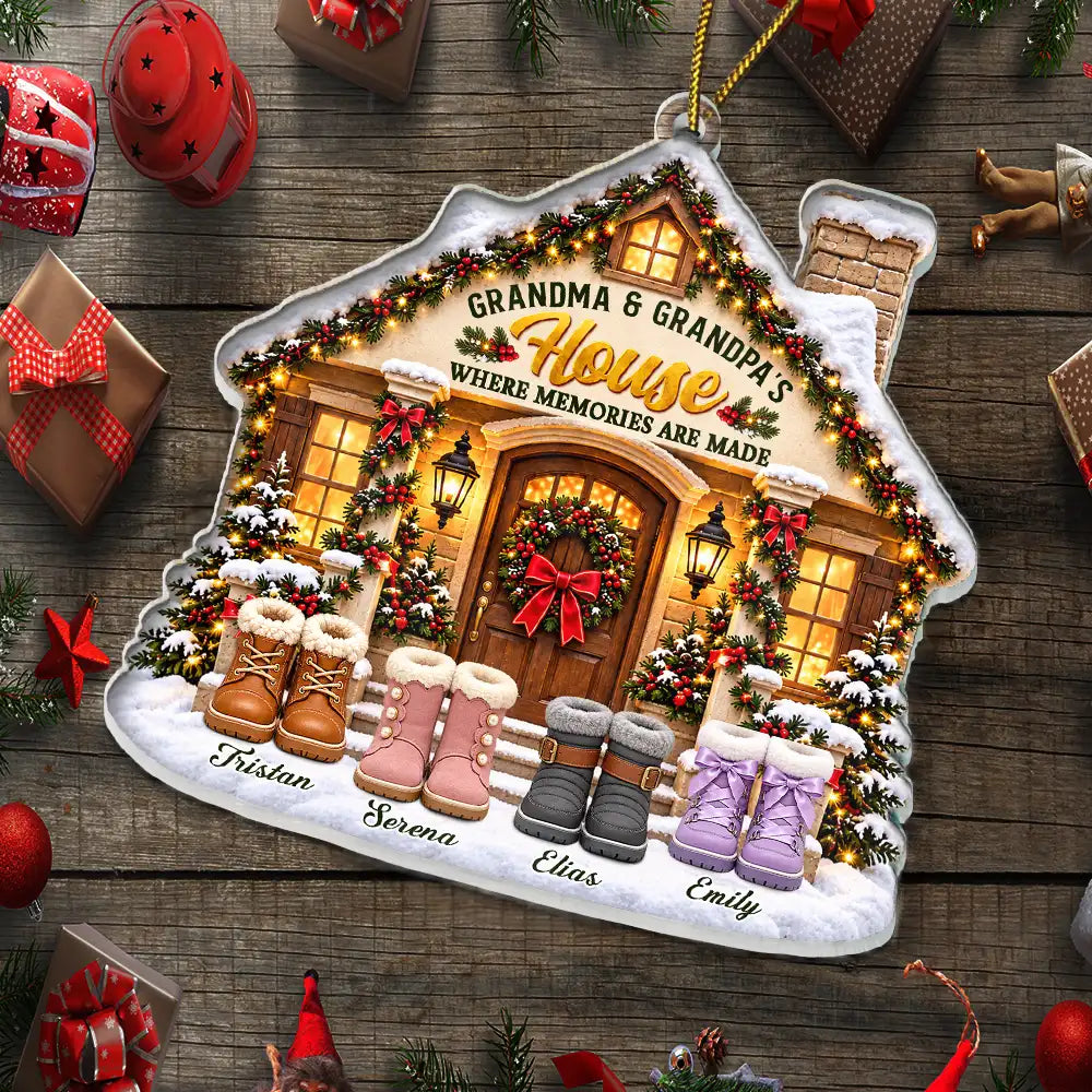 Christmas, Family, Grandparents, Happy, Icon, Top Market - Christmas Gift For Grandparents - Personalized Names Grandkids Welcome Acrylic Ornament