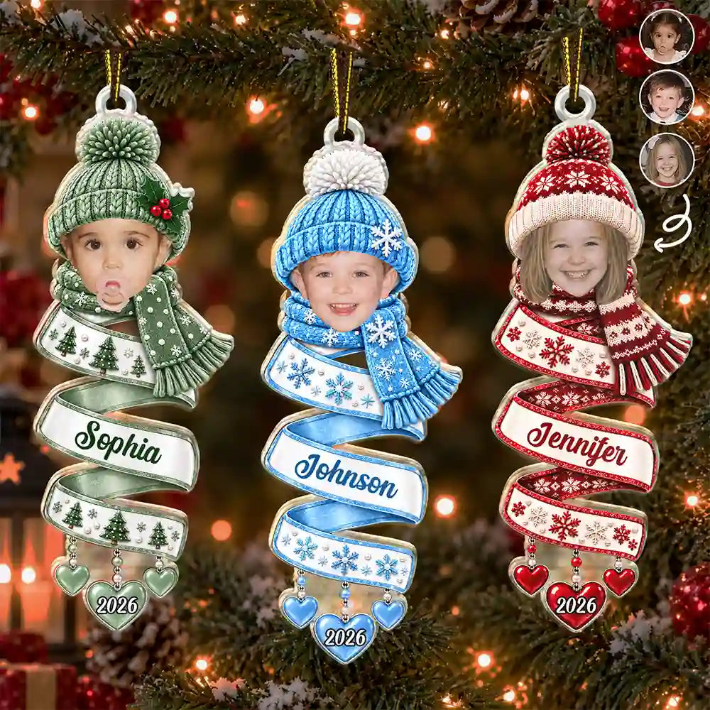 Christmas Gift For Kids Baby - Personalized Custom Photo & Name Snowman Spiral Acrylic Ornament