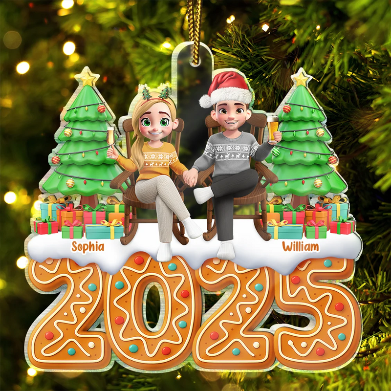 Gift For Couples, Happy, Christmas - Christmas Gingerbread 3D Effect Couple Holding Hand - Personalized Custom Shaped Acrylic Ornament