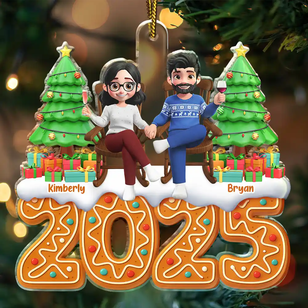 Gift For Couples, Happy, Christmas - Christmas Gingerbread 3D Effect Couple Holding Hand - Personalized Custom Shaped Acrylic Ornament