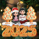 Gift For Couples, Happy, Christmas - Christmas Gingerbread 3D Effect Couple Sitting - Personalized Custom Shaped Acrylic Ornament