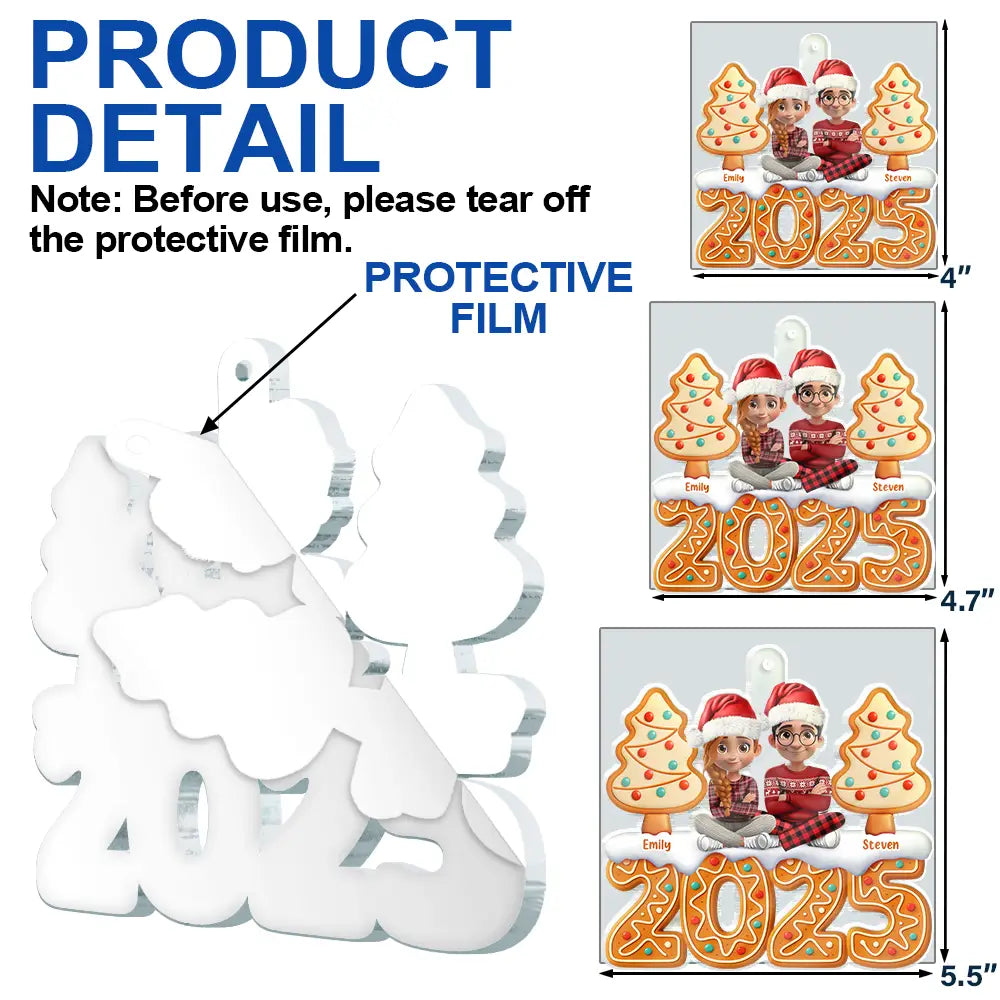 Gift For Couples, Happy, Christmas - Christmas Gingerbread 3D Effect Couple Sitting - Personalized Custom Shaped Acrylic Ornament