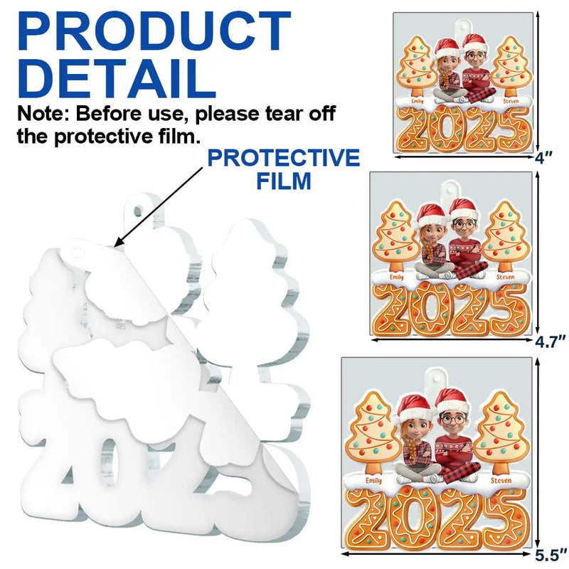 Gift For Couples, Happy, Christmas - Christmas Gingerbread 3D Effect Couple Sitting - Personalized Custom Shaped Acrylic Ornament