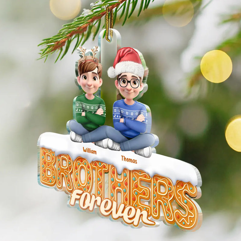 Christmas,Gift For Bestie,Gift For Sisters,Gift For Brothers,Gift For Sibling,Happy - Christmas Gingerbread Besties Sisters Brothers 3D Effect - Personalized Custom Shaped Acrylic Ornament