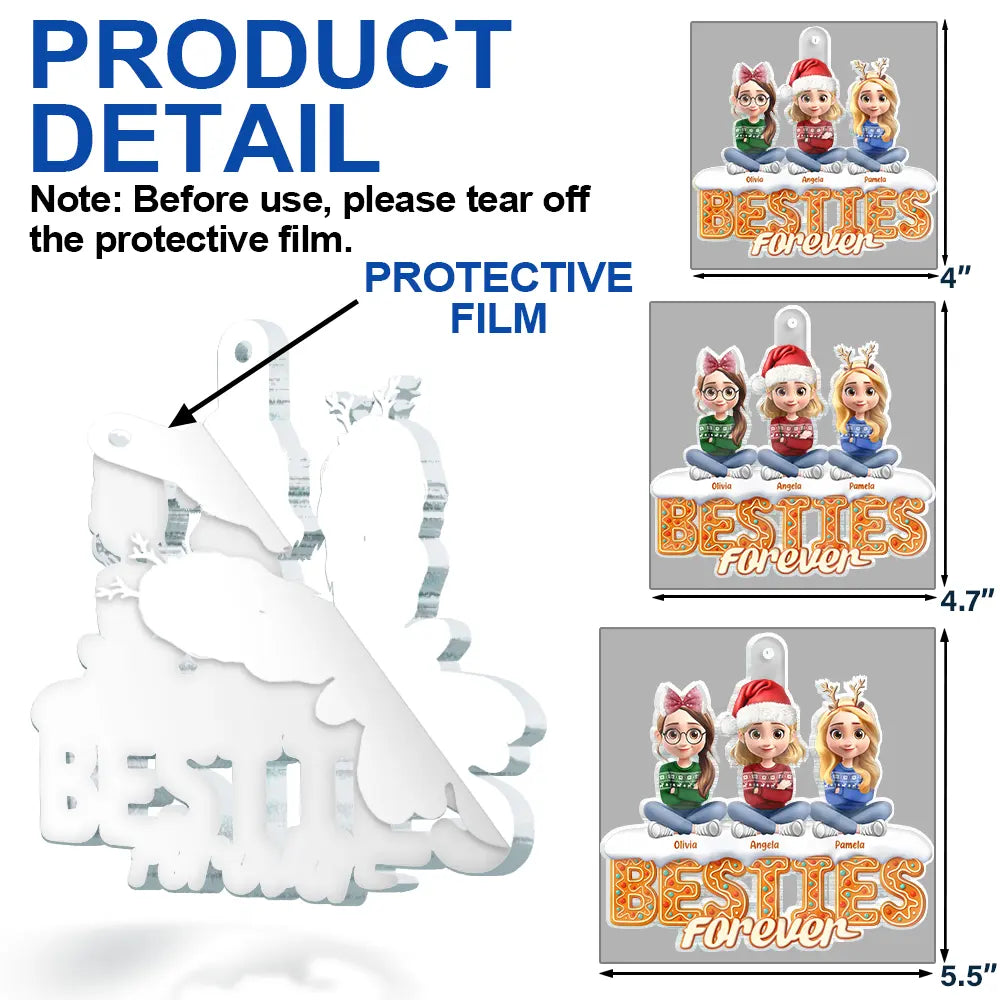 Christmas,Gift For Bestie,Gift For Sisters,Gift For Brothers,Gift For Sibling,Happy - Christmas Gingerbread Besties Sisters Brothers 3D Effect - Personalized Custom Shaped Acrylic Ornament