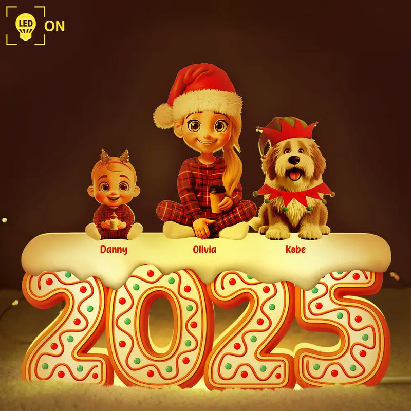 Family,Pet Lovers,Pet Mom,Pet Dad,Pet Couple,Dog Lovers,Dog Couple,Dog Mom,Dog Dad,Cat Lovers,Cat Mom,Cat Dad,Cat Couple,Happy,Christmas,Single Mom,Single Dad,LGBT,Gift For Grandpa,Gift For Grandma,Gift For Grandkids - Christmas Gingerbread Family 3D Effect - Personalized Custom Shaped Light Box