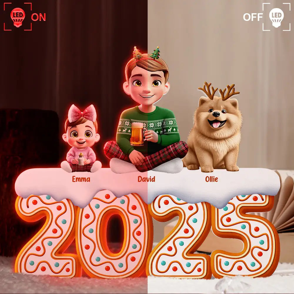 Family,Pet Lovers,Pet Mom,Pet Dad,Pet Couple,Dog Lovers,Dog Couple,Dog Mom,Dog Dad,Cat Lovers,Cat Mom,Cat Dad,Cat Couple,Happy,Christmas,Single Mom,Single Dad,LGBT,Gift For Grandpa,Gift For Grandma,Gift For Grandkids - Christmas Gingerbread Family 3D Effect - Personalized Custom Shaped Light Box