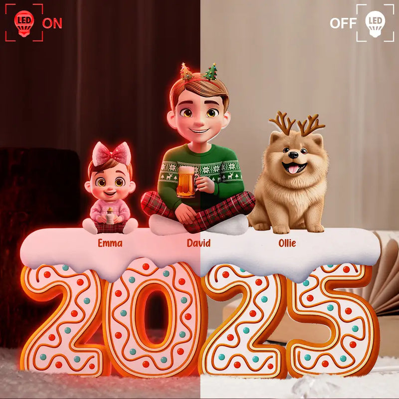 Family,Pet Lovers,Pet Mom,Pet Dad,Pet Couple,Dog Lovers,Dog Couple,Dog Mom,Dog Dad,Cat Lovers,Cat Mom,Cat Dad,Cat Couple,Happy,Christmas,Single Mom,Single Dad,LGBT,Gift For Grandpa,Gift For Grandma,Gift For Grandkids - Christmas Gingerbread Family 3D Effect - Personalized Custom Shaped Light Box