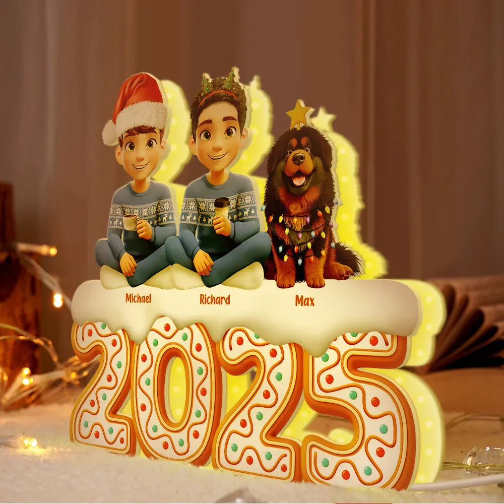 Family,Pet Lovers,Pet Mom,Pet Dad,Pet Couple,Dog Lovers,Dog Couple,Dog Mom,Dog Dad,Cat Lovers,Cat Mom,Cat Dad,Cat Couple,Happy,Christmas,Single Mom,Single Dad,LGBT,Gift For Grandpa,Gift For Grandma,Gift For Grandkids - Christmas Gingerbread Family 3D Effect - Personalized Custom Shaped Light Box