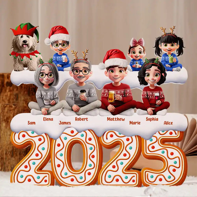 Family,Pet Lovers,Pet Mom,Pet Dad,Pet Couple,Dog Lovers,Dog Couple,Dog Mom,Dog Dad,Cat Lovers,Cat Mom,Cat Dad,Cat Couple,Happy,Christmas,Single Mom,Single Dad,LGBT,Gift For Grandpa,Gift For Grandma,Gift For Grandkids - Christmas Gingerbread Family 3D Effect - Personalized Custom Shaped Light Box