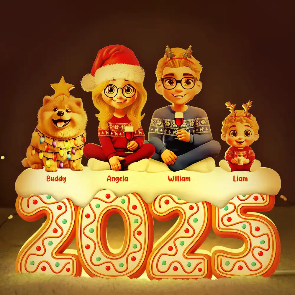 Family,Pet Lovers,Pet Mom,Pet Dad,Pet Couple,Dog Lovers,Dog Couple,Dog Mom,Dog Dad,Cat Lovers,Cat Mom,Cat Dad,Cat Couple,Happy,Christmas,Single Mom,Single Dad,LGBT,Gift For Grandpa,Gift For Grandma,Gift For Grandkids - Christmas Gingerbread Family 3D Effect - Personalized Custom Shaped Light Box