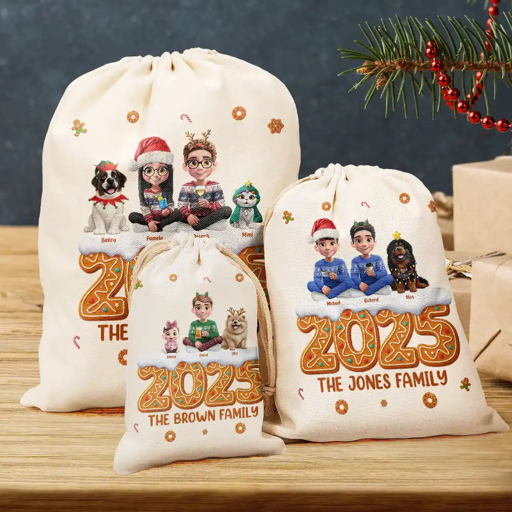 Family,Pet Lovers,Pet Mom,Pet Dad,Pet Couple,Dog Lovers,Dog Couple,Dog Mom,Dog Dad,Cat Lovers,Cat Mom,Cat Dad,Cat Couple,Happy,Christmas,Single Mom,Single Dad,LGBT,Gift For Grandpa,Gift For Grandma,Gift For Grandkids - Christmas Gingerbread Family 3D Effect - Personalized Favor Bag