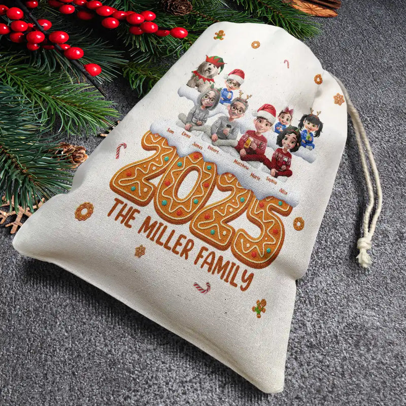 Family,Pet Lovers,Pet Mom,Pet Dad,Pet Couple,Dog Lovers,Dog Couple,Dog Mom,Dog Dad,Cat Lovers,Cat Mom,Cat Dad,Cat Couple,Happy,Christmas,Single Mom,Single Dad,LGBT,Gift For Grandpa,Gift For Grandma,Gift For Grandkids - Christmas Gingerbread Family 3D Effect - Personalized Favor Bag