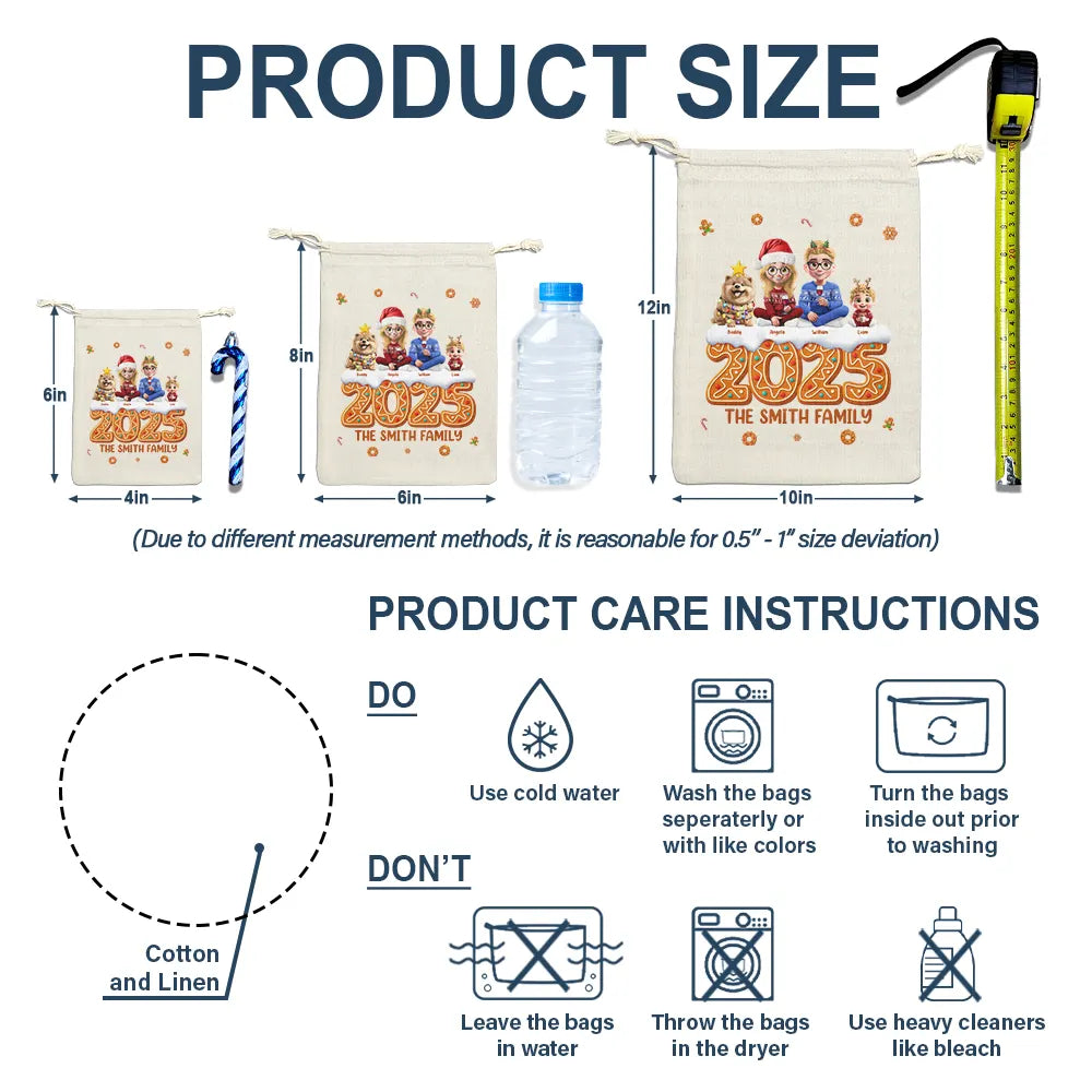 Family,Pet Lovers,Pet Mom,Pet Dad,Pet Couple,Dog Lovers,Dog Couple,Dog Mom,Dog Dad,Cat Lovers,Cat Mom,Cat Dad,Cat Couple,Happy,Christmas,Single Mom,Single Dad,LGBT,Gift For Grandpa,Gift For Grandma,Gift For Grandkids - Christmas Gingerbread Family 3D Effect - Personalized Favor Bag