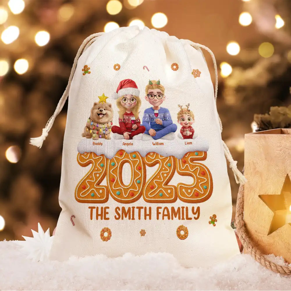 Christmas Gingerbread Family 3D Effect - Personalized Favor Bag