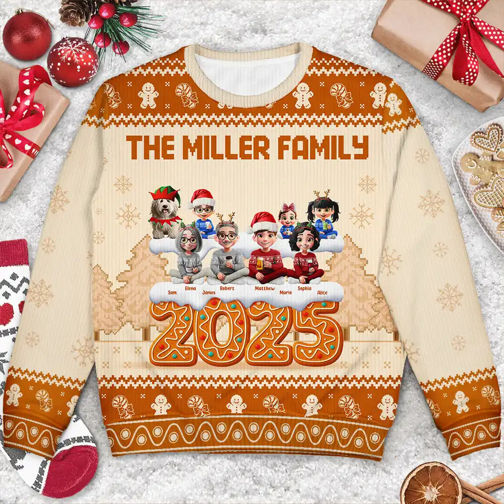 Christmas Gingerbread Family 3D Effect - Personalized Unisex Ugly Sweater