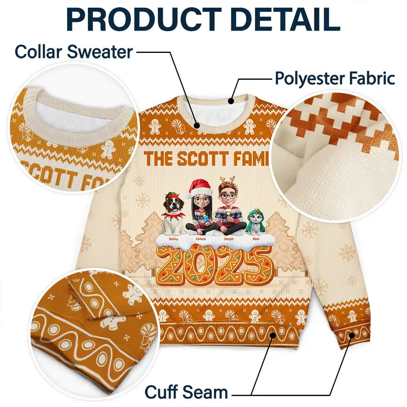 Family,Pet Lovers,Pet Mom,Pet Dad,Pet Couple,Dog Lovers,Dog Couple,Dog Mom,Dog Dad,Cat Lovers,Cat Mom,Cat Dad,Cat Couple,Happy,Christmas,Single Mom,Single Dad,LGBT,Gift For Grandpa,Gift For Grandma,Gift For Grandkids - Christmas Gingerbread Family 3D Effect - Personalized Unisex Ugly Sweater