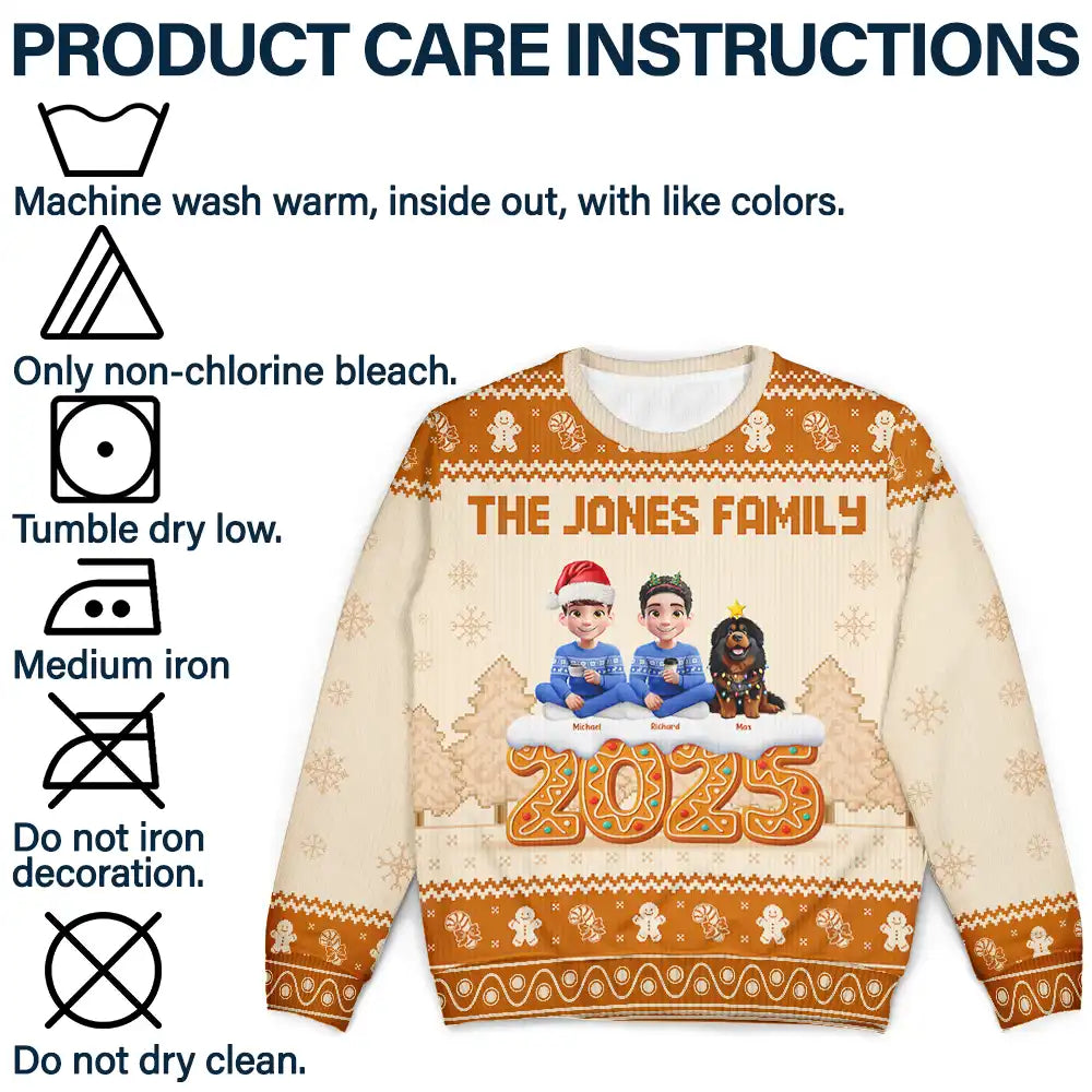 Family,Pet Lovers,Pet Mom,Pet Dad,Pet Couple,Dog Lovers,Dog Couple,Dog Mom,Dog Dad,Cat Lovers,Cat Mom,Cat Dad,Cat Couple,Happy,Christmas,Single Mom,Single Dad,LGBT,Gift For Grandpa,Gift For Grandma,Gift For Grandkids - Christmas Gingerbread Family 3D Effect - Personalized Unisex Ugly Sweater