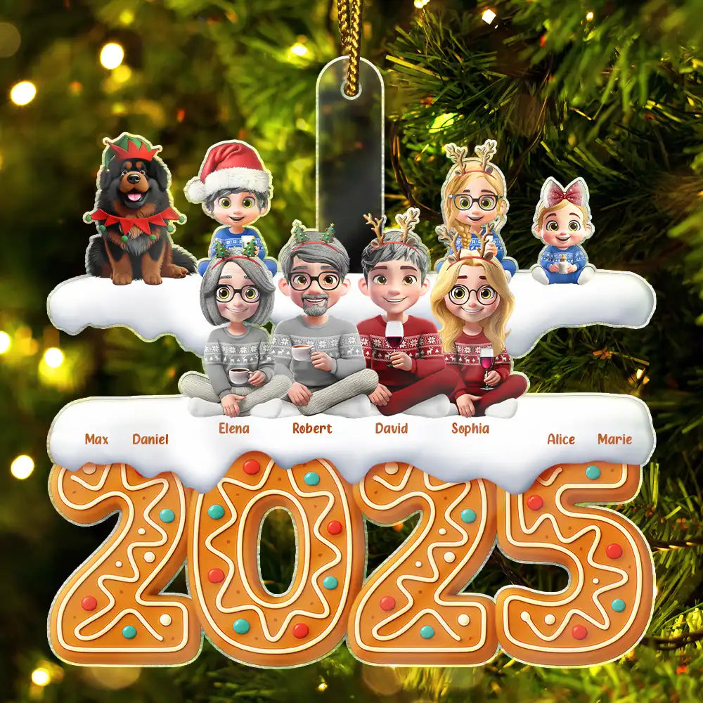 Family,Pet Lovers,Pet Mom,Pet Dad,Pet Couple,Dog Lovers,Dog Couple,Dog Mom,Dog Dad,Cat Lovers,Cat Mom,Cat Dad,Cat Couple,Happy,Christmas,Top Market - Christmas Gingerbread Family 3D Effect - Personalized Custom Shaped Acrylic Ornament