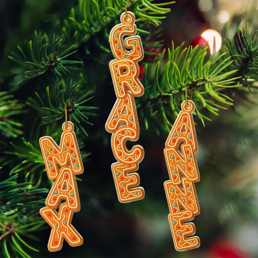 Christmas Gingerbread Name Garland - Personalized Custom Shaped Acrylic Ornament