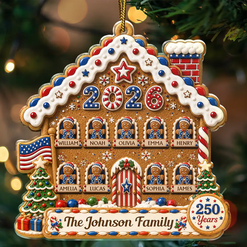 Independence Day,America 250th,Christmas,Proud,Family,Custom Text - Christmas Gingerbread Sweet Memories Built Together - Personalized Custom Shaped Acrylic Ornament