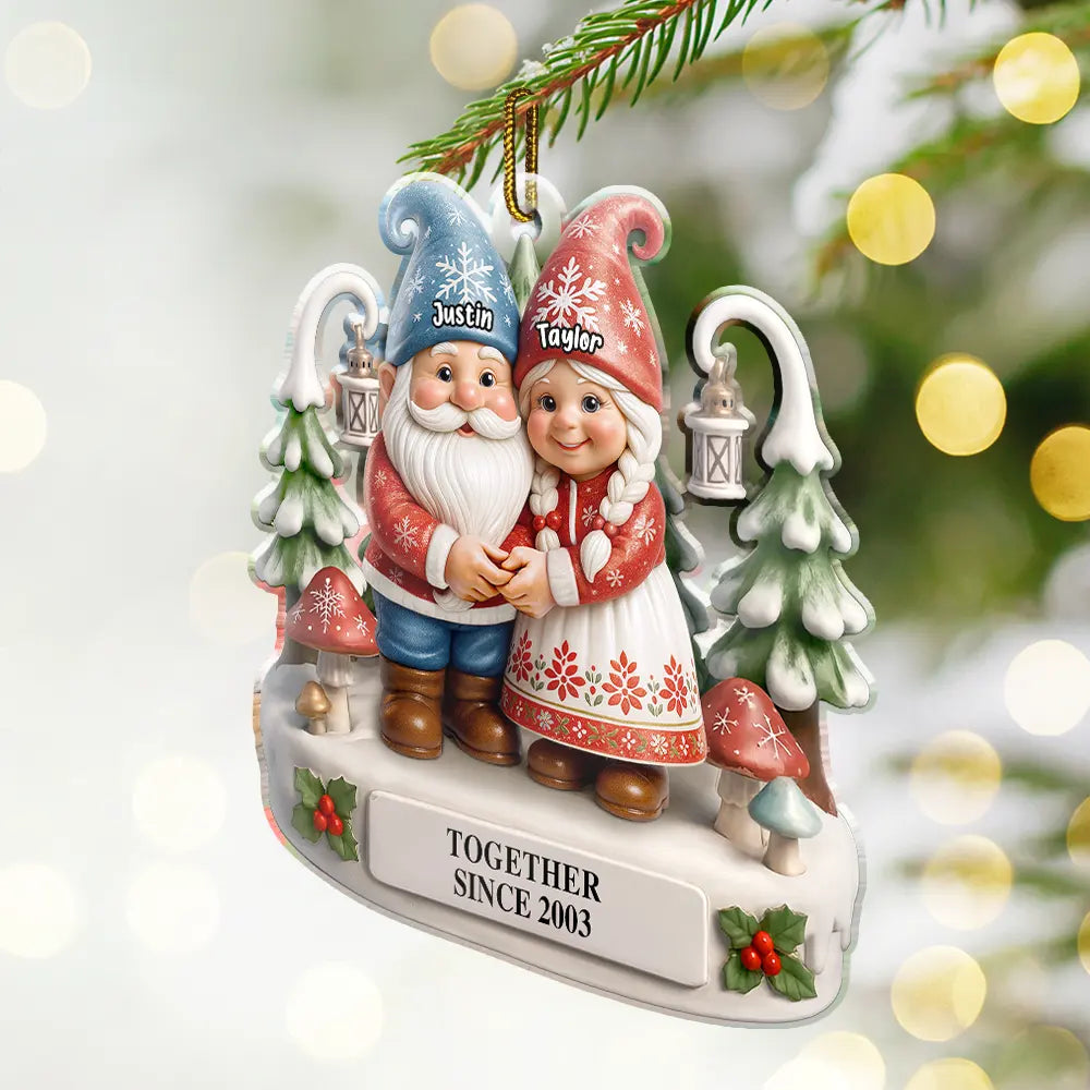 Gift For Couples, Old Couples, Gift For Women, Gift For Men, Gift For Husband, Gift For Wife, Christmas, Love - Christmas Gnome Couple Growing Old Together - Personalized Custom Shaped Acrylic Ornament