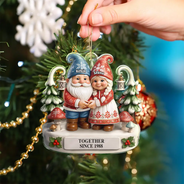 Gift For Couples, Old Couples, Gift For Women, Gift For Men, Gift For Husband, Gift For Wife, Christmas, Love - Christmas Gnome Couple Growing Old Together - Personalized Custom Shaped Acrylic Ornament