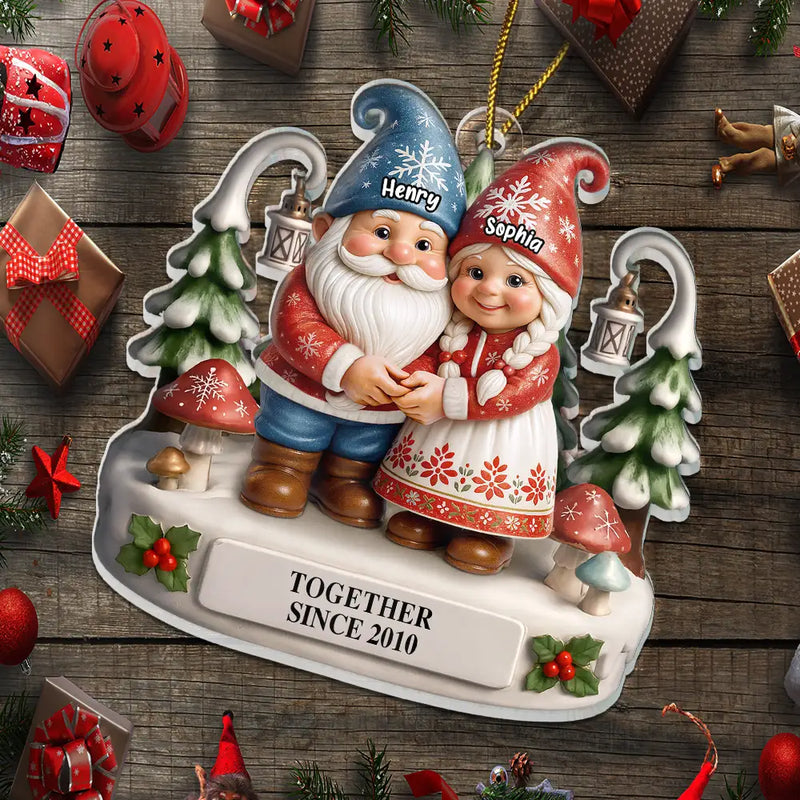 Gift For Couples, Old Couples, Gift For Women, Gift For Men, Gift For Husband, Gift For Wife, Christmas, Love - Christmas Gnome Couple Growing Old Together - Personalized Custom Shaped Acrylic Ornament
