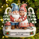 Gift For Couples, Old Couples, Gift For Women, Gift For Men, Gift For Husband, Gift For Wife, Christmas, Love - Christmas Gnome Couple Growing Old Together - Personalized Custom Shaped Acrylic Ornament