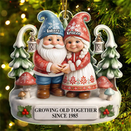 Gift For Couples, Old Couples, Gift For Women, Gift For Men, Gift For Husband, Gift For Wife, Christmas, Love - Christmas Gnome Couple Growing Old Together - Personalized Custom Shaped Acrylic Ornament