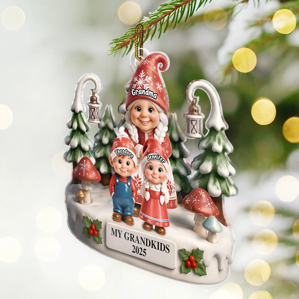 Gift For Grandpa,Grandpa - Grandkids,Gift For Grandma,Grandma - Grandkids,Gift For Grandkids,Gift For Women,Gift For Men,Christmas,Happy - Christmas Gnome My Grandkids 3D Effect - Personalized Custom Shaped Acrylic Ornament