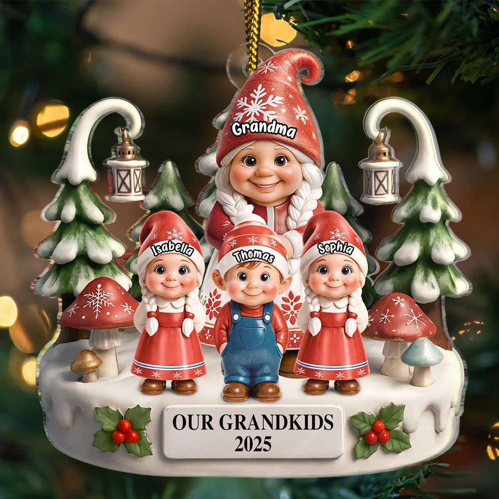 Gift For Grandpa,Grandpa - Grandkids,Gift For Grandma,Grandma - Grandkids,Gift For Grandkids,Gift For Women,Gift For Men,Christmas,Happy - Christmas Gnome My Grandkids 3D Effect - Personalized Custom Shaped Acrylic Ornament