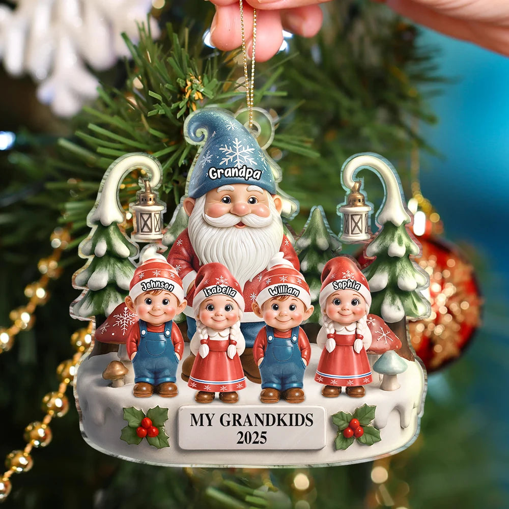 Gift For Grandpa,Grandpa - Grandkids,Gift For Grandma,Grandma - Grandkids,Gift For Grandkids,Gift For Women,Gift For Men,Christmas,Happy - Christmas Gnome My Grandkids 3D Effect - Personalized Custom Shaped Acrylic Ornament
