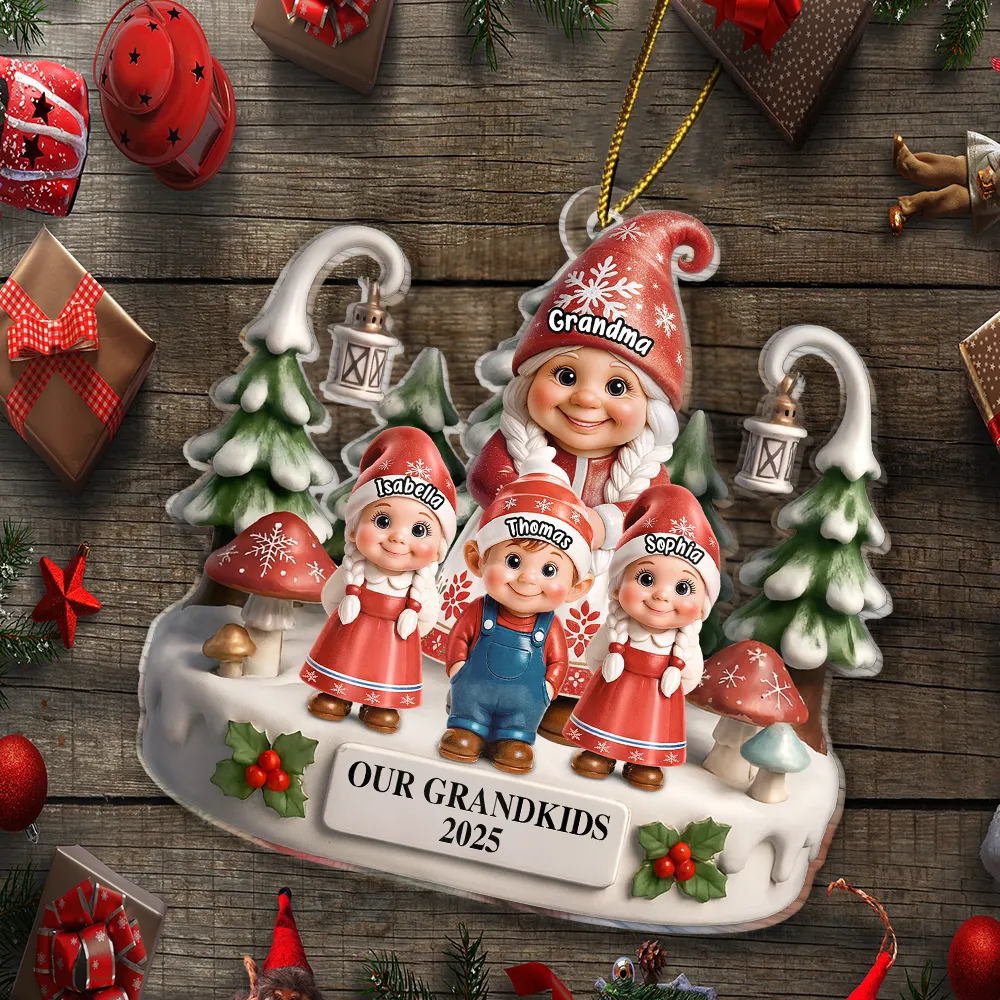 Gift For Grandpa,Grandpa - Grandkids,Gift For Grandma,Grandma - Grandkids,Gift For Grandkids,Gift For Women,Gift For Men,Christmas,Happy - Christmas Gnome My Grandkids 3D Effect - Personalized Custom Shaped Acrylic Ornament